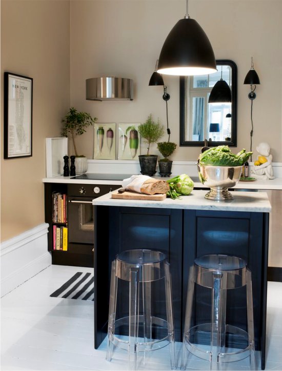 Оливковый и черный цвет в интерьере кухни